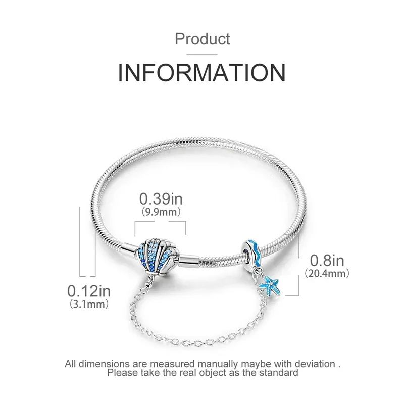 Sterling Silver Seashell Charm Bracelet with Blue CZ Gradient - Image 5