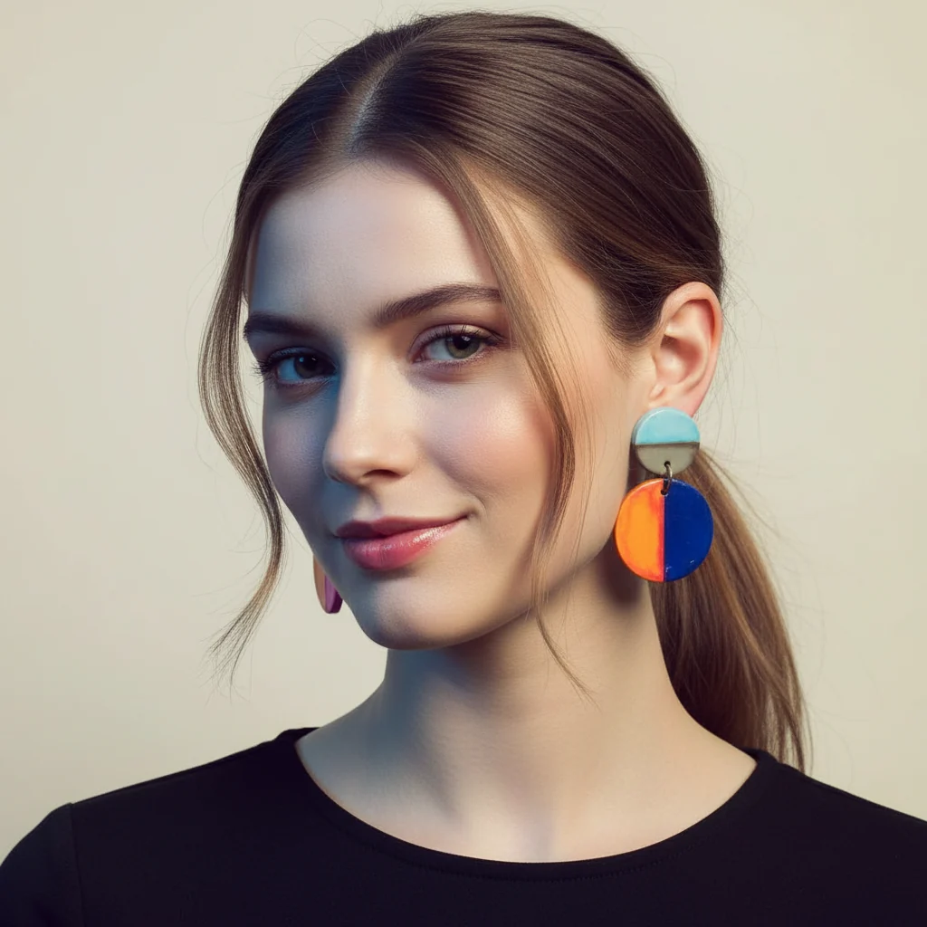 Color Block Statement Earrings, Mismatched Earrings Handmade - Image 2