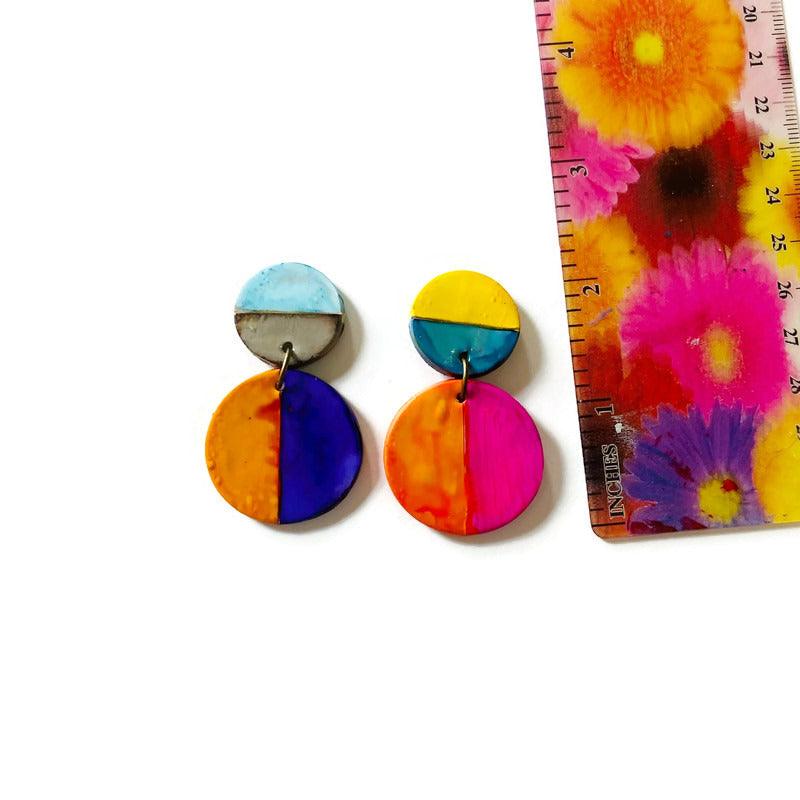 Color Block Statement Earrings, Mismatched Earrings Handmade - Image 3