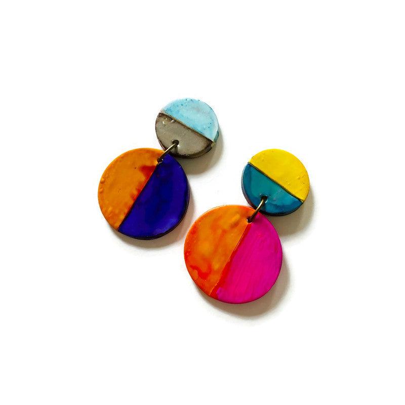 Color Block Statement Earrings, Mismatched Earrings Handmade - Image 4