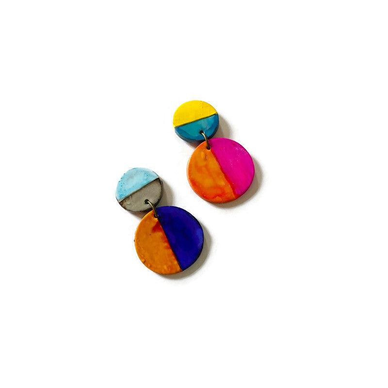 Color Block Statement Earrings, Mismatched Earrings Handmade - Image 6