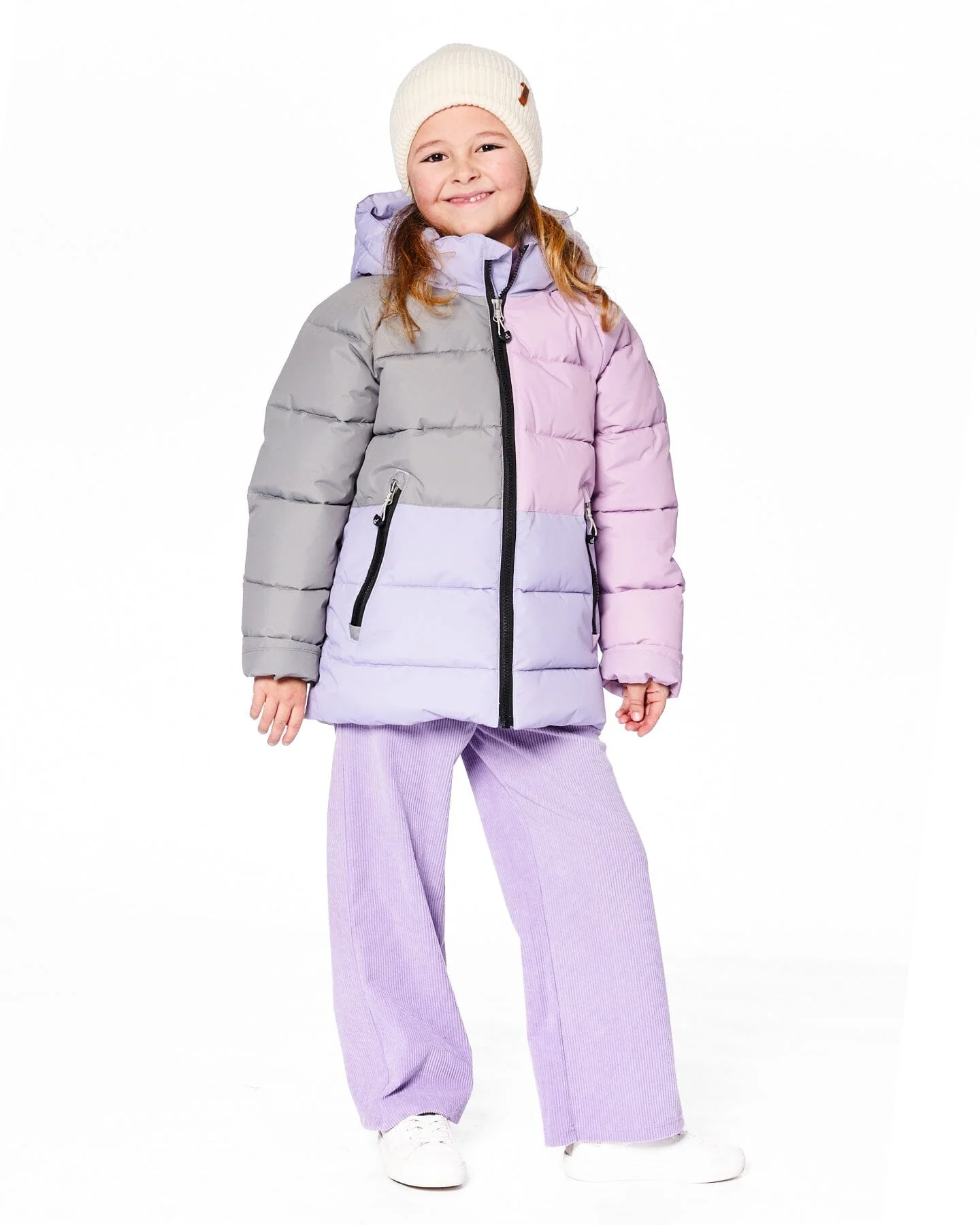 Colorblocked Puffy Winter Coat Purple Gray - Image 3