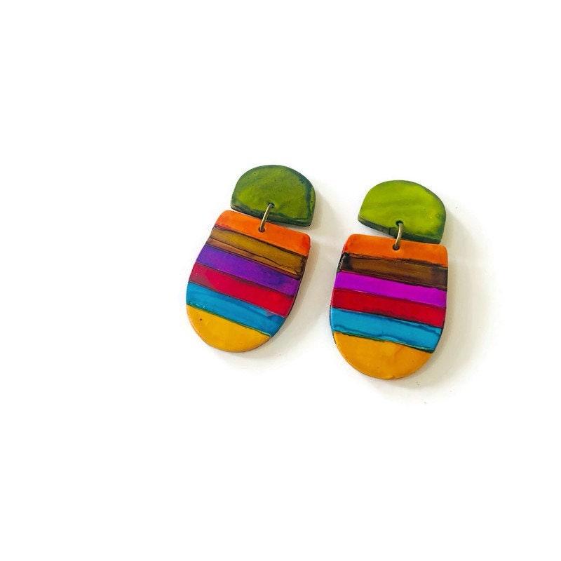 Colorful Clip On Earrings with Stripes - Image 2