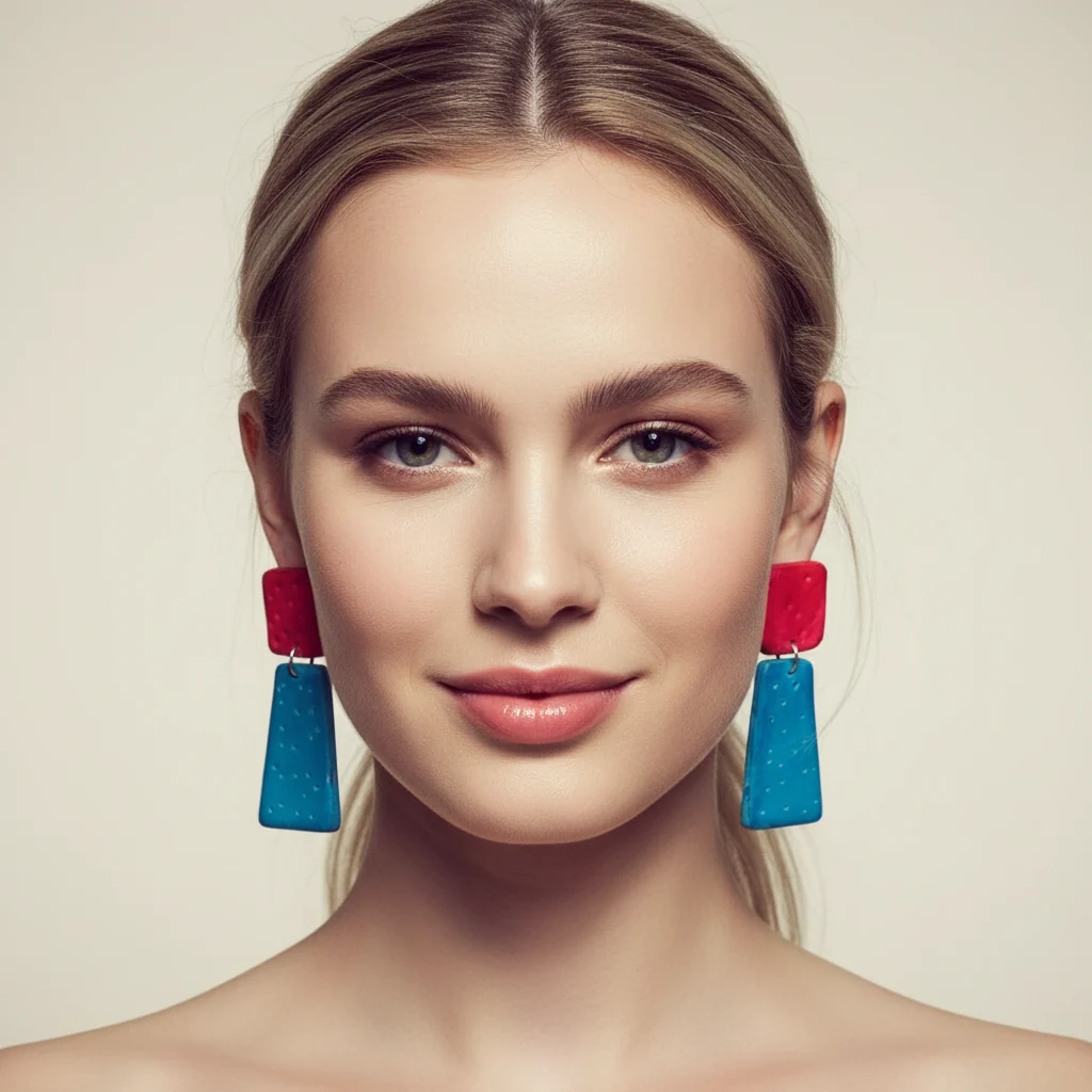 Colorful Dangle Statement Earrings, Post or Clip On – "Mary" - Image 2