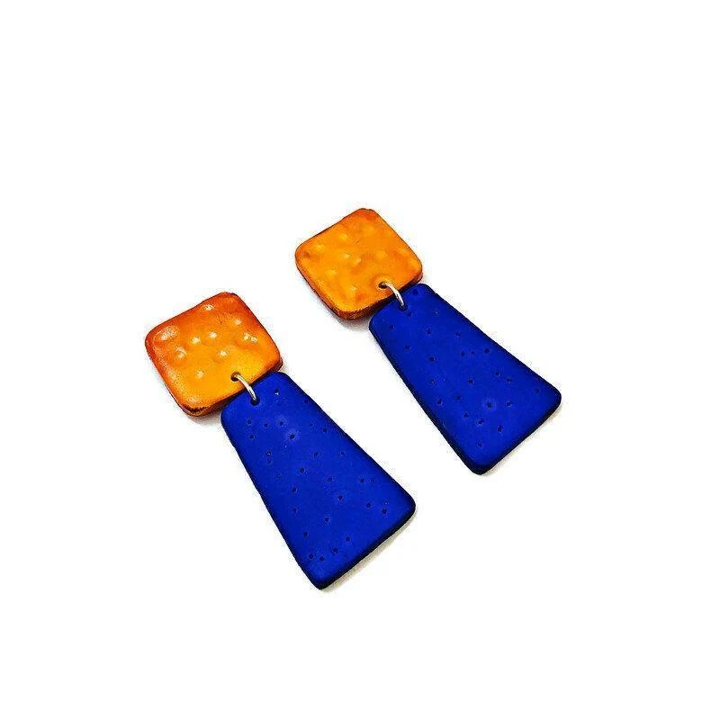 Colorful Dangle Statement Earrings, Post or Clip On – "Mary" - Image 3
