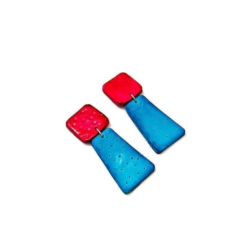 Colorful Dangle Statement Earrings, Post or Clip On – "Mary" - Image 4