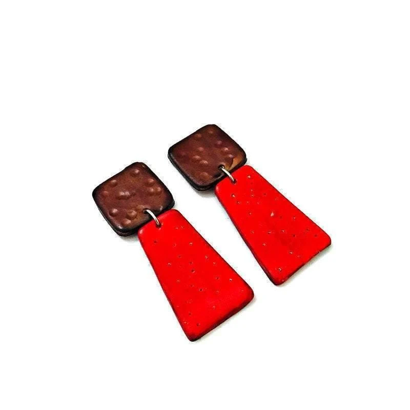 Colorful Dangle Statement Earrings, Post or Clip On – "Mary" - Image 5