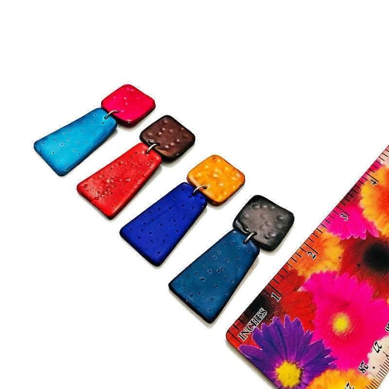 Colorful Dangle Statement Earrings, Post or Clip On – "Mary" - Image 7