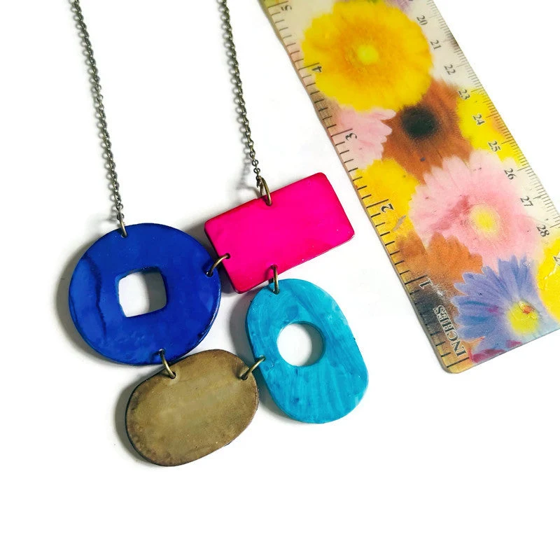 Colorful Geometric Necklace Handmade - Image 4