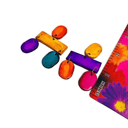 Colorful Geometric Statement Necklace, Handmade Polymer Clay - Image 7