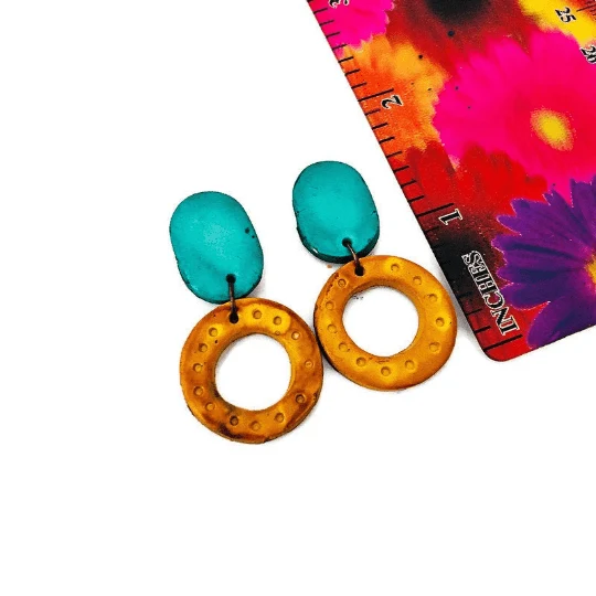 Colorful Linked Circle Jewelry Set, Statement Necklace & Earrings, Handmade Polymer Clay - Image 10