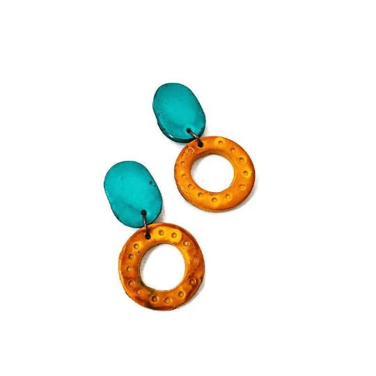 Colorful Linked Circle Statement Necklace, Handmade Polymer Clay - Image 7