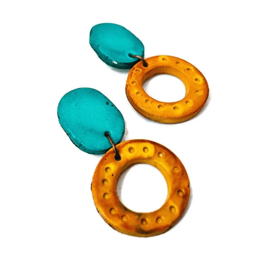 Colorful Linked Circle Statement Necklace, Handmade Polymer Clay - Image 8