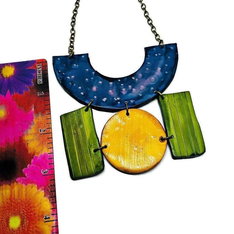Colorful Painted Statement Necklace with Geometric Design - Image 4