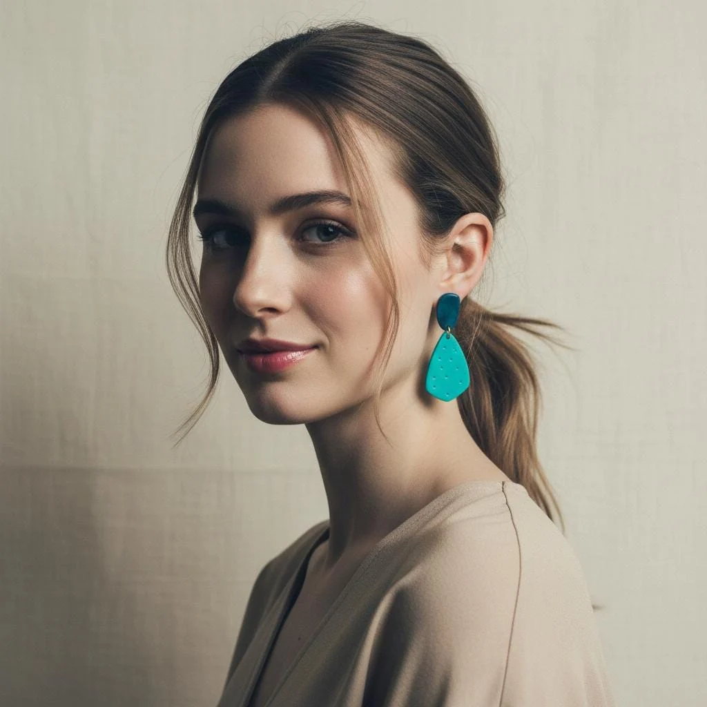 Colorful Teardrop Statement Earrings Handmade, Post or Clip On "Roxy" - Image 2