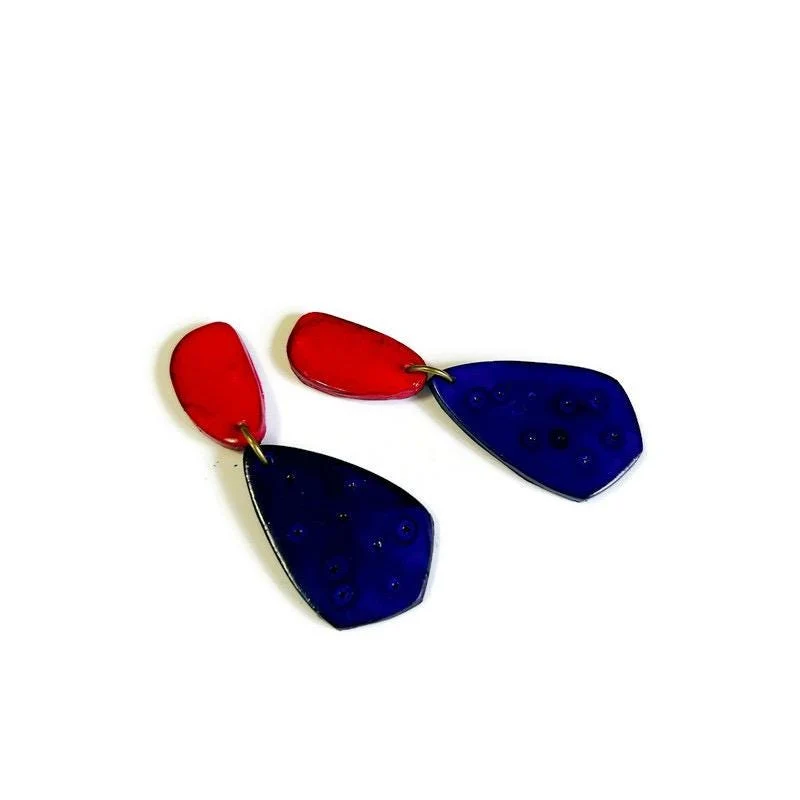Colorful Teardrop Statement Earrings Handmade, Post or Clip On "Roxy" - Image 5