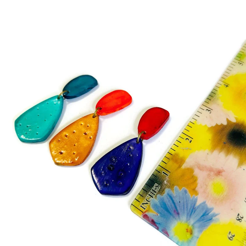 Colorful Teardrop Statement Earrings Handmade, Post or Clip On "Roxy" - Image 6