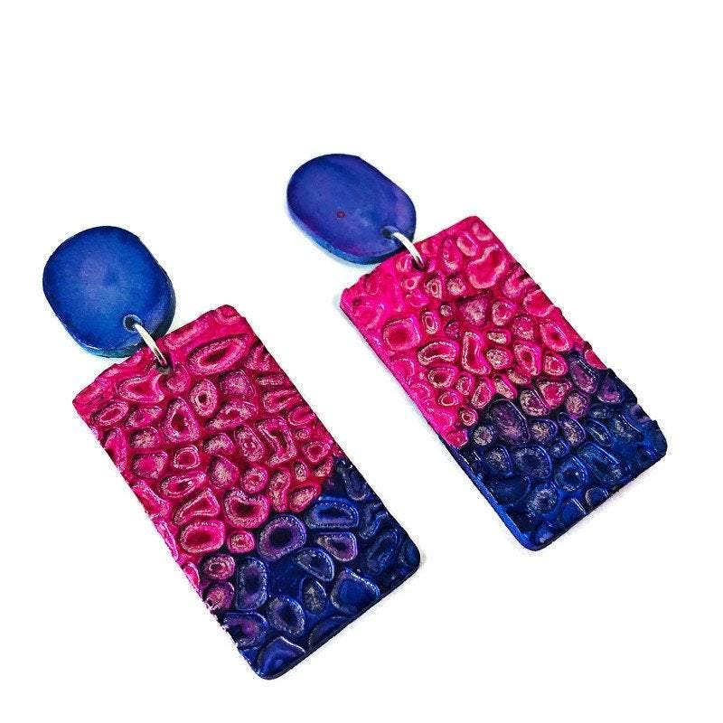 Colorful Textured Statement Earrings (Post or Clip On)- "Billy" - Image 10