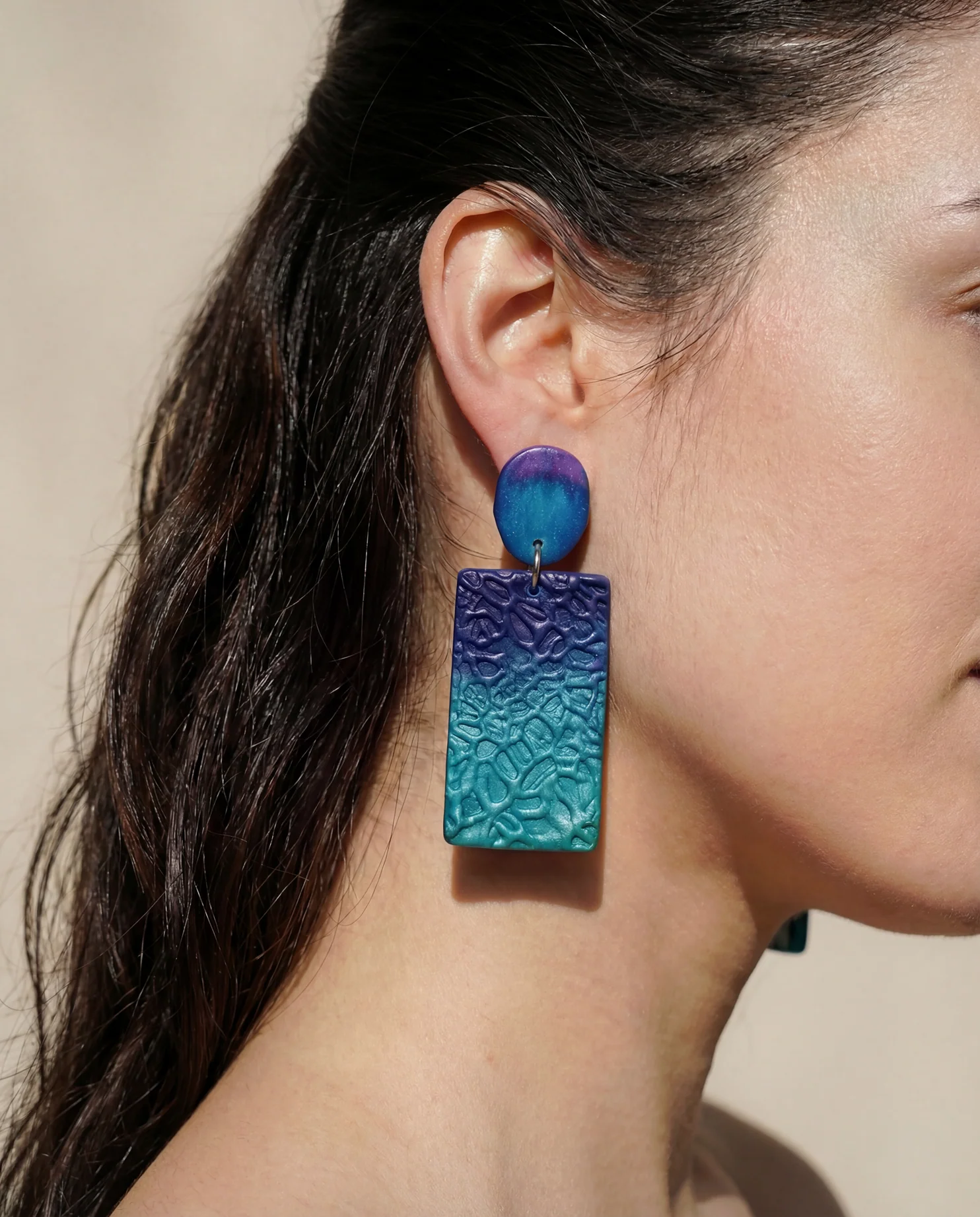 Colorful Textured Statement Earrings (Post or Clip On)- "Billy" - Image 2