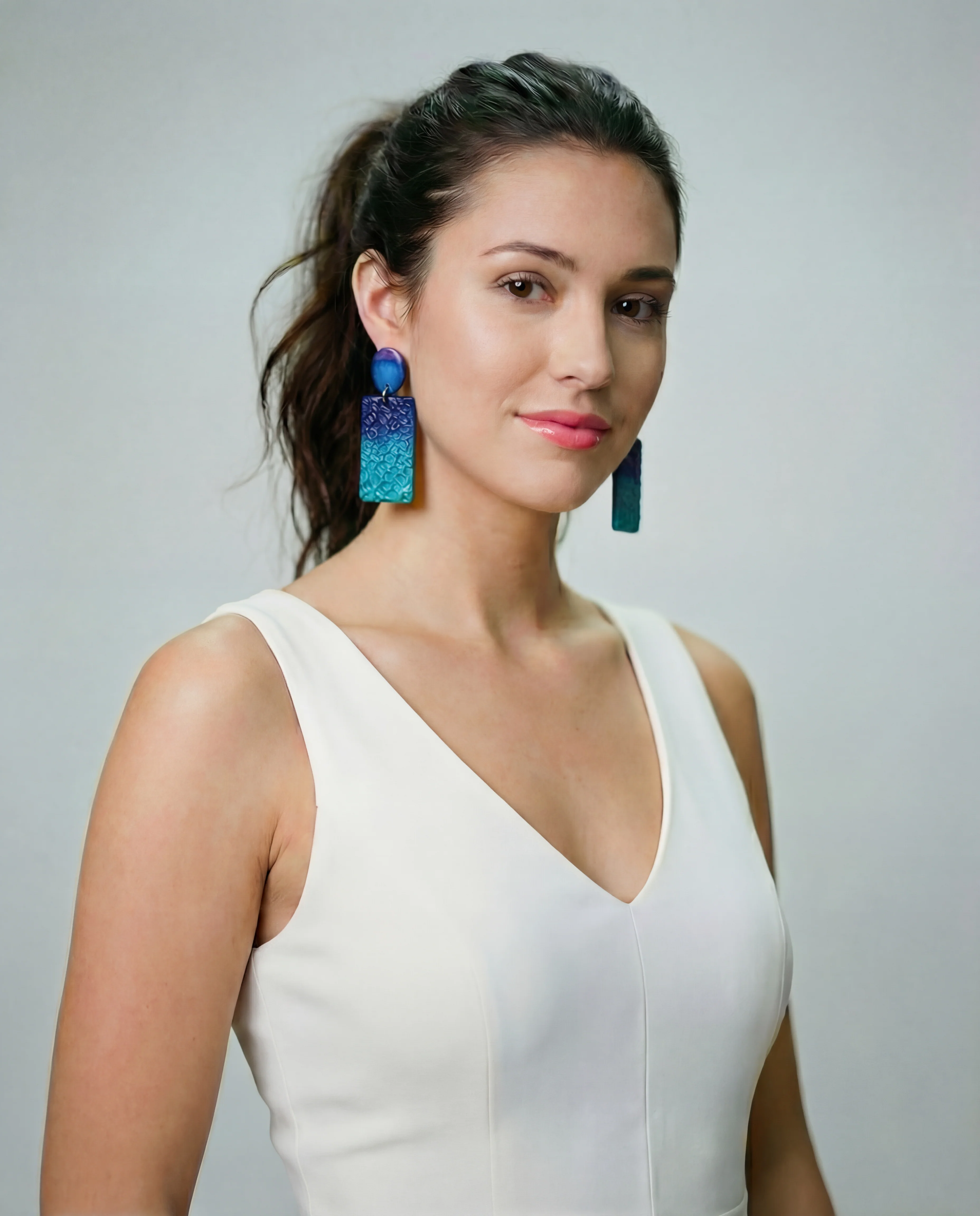 Colorful Textured Statement Earrings (Post or Clip On)- "Billy" - Image 3
