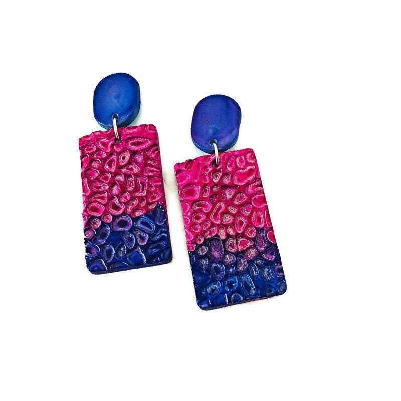 Colorful Textured Statement Earrings (Post or Clip On)- "Billy" - Image 4