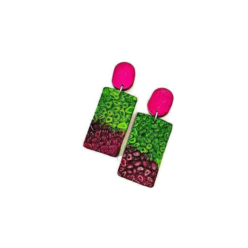 Colorful Textured Statement Earrings (Post or Clip On)- "Billy" - Image 5