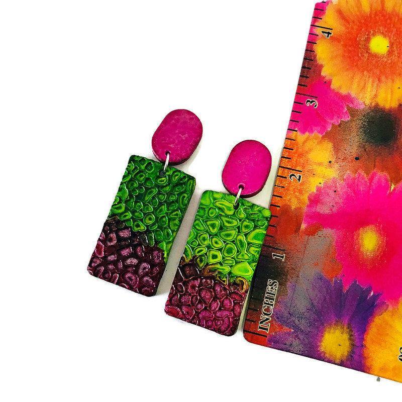 Colorful Textured Statement Earrings (Post or Clip On)- "Billy" - Image 6