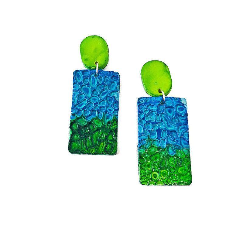 Colorful Textured Statement Earrings (Post or Clip On)- "Billy" - Image 7