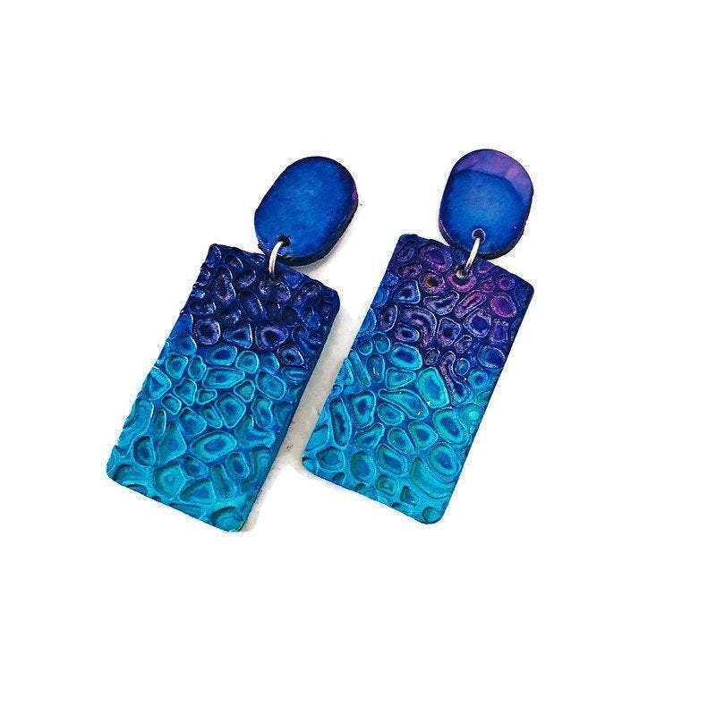 Colorful Textured Statement Earrings (Post or Clip On)- "Billy" - Image 8