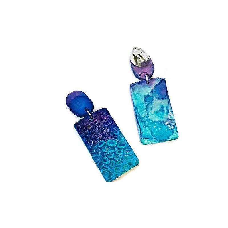 Colorful Textured Statement Earrings (Post or Clip On)- "Billy" - Image 9