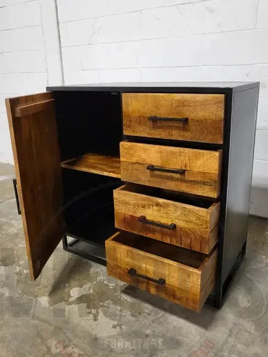Commode en bois de manguier et structure d'acier noir - Image 5