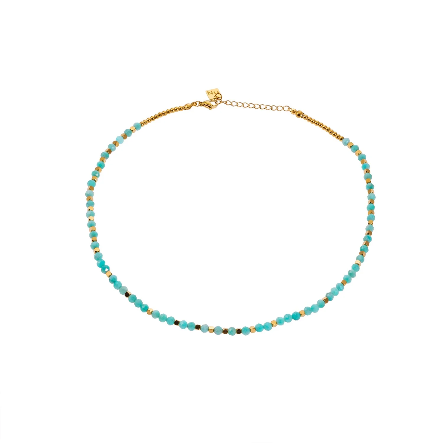 CONSTANCE: Amazonite Stones & Gold Beaded Necklace - Image 3
