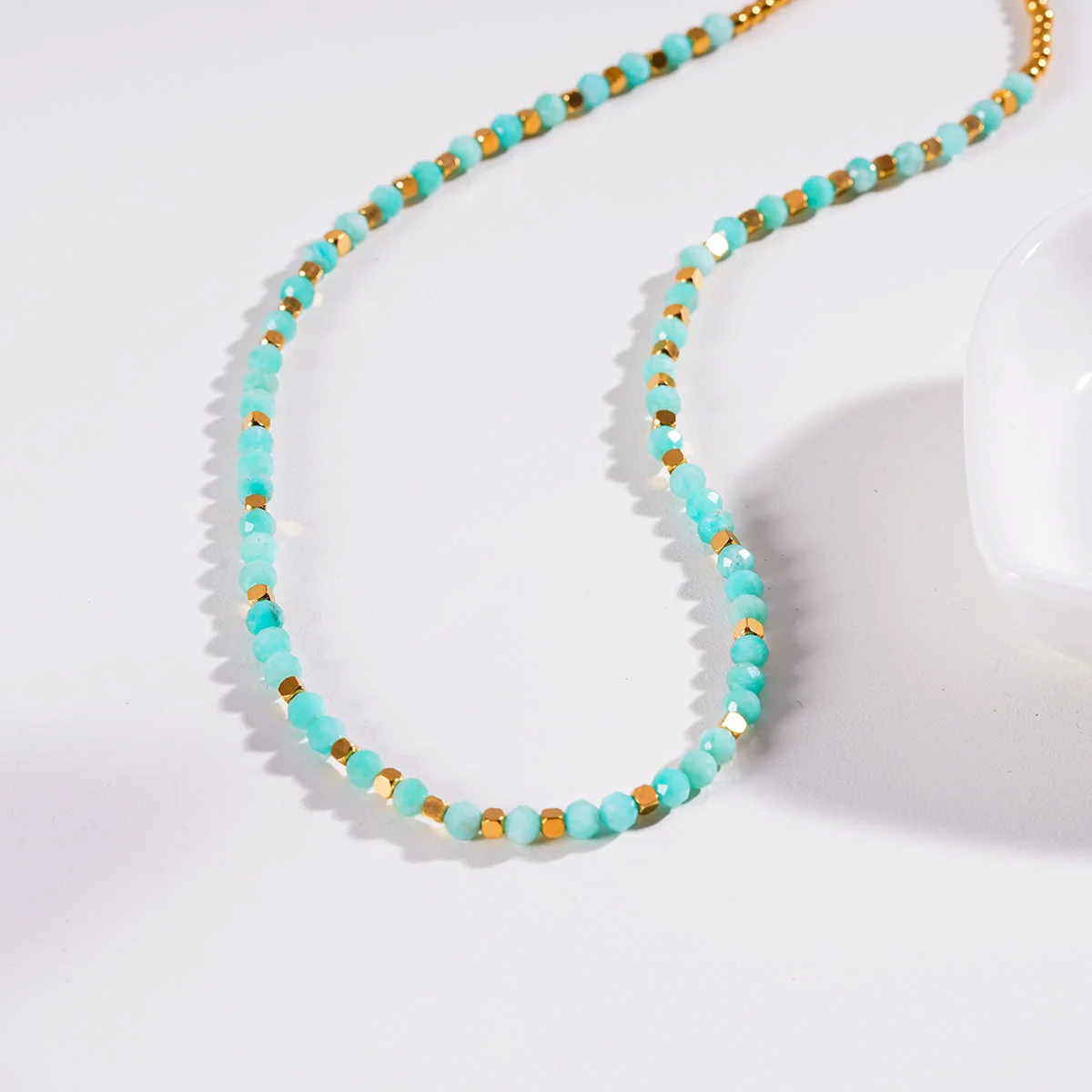 CONSTANCE: Amazonite Stones & Gold Beaded Necklace - Image 5