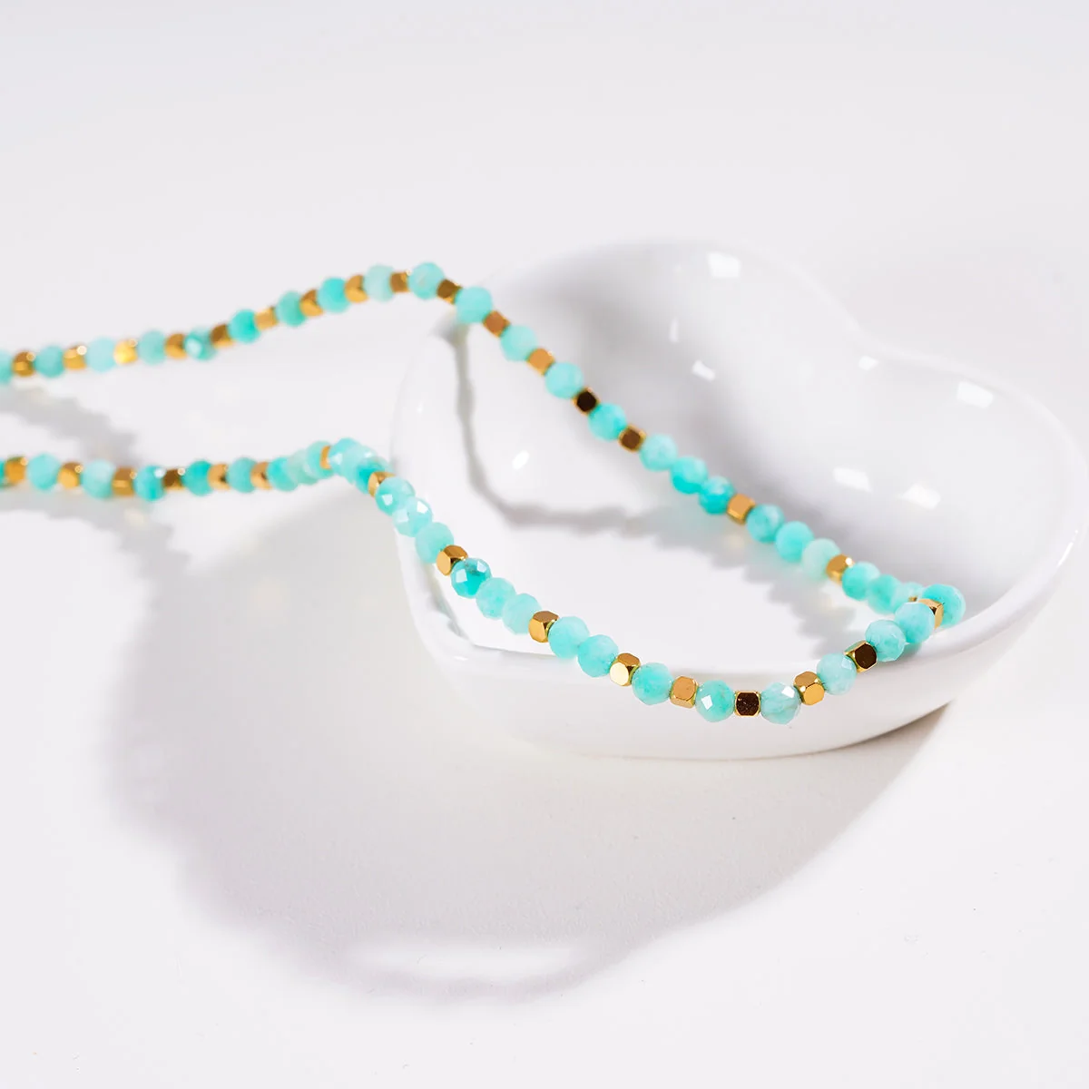 CONSTANCE: Amazonite Stones & Gold Beaded Necklace - Image 6