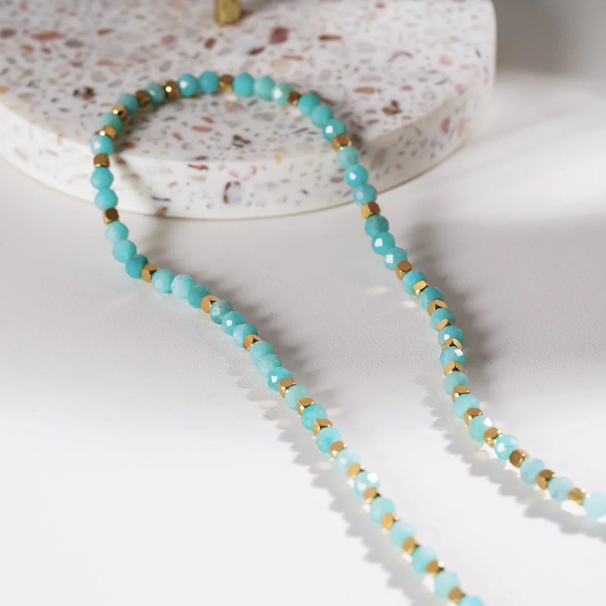 CONSTANCE: Amazonite Stones & Gold Beaded Necklace - Image 7