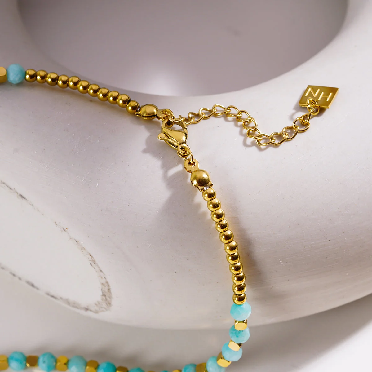 CONSTANCE: Amazonite Stones & Gold Beaded Necklace - Image 8