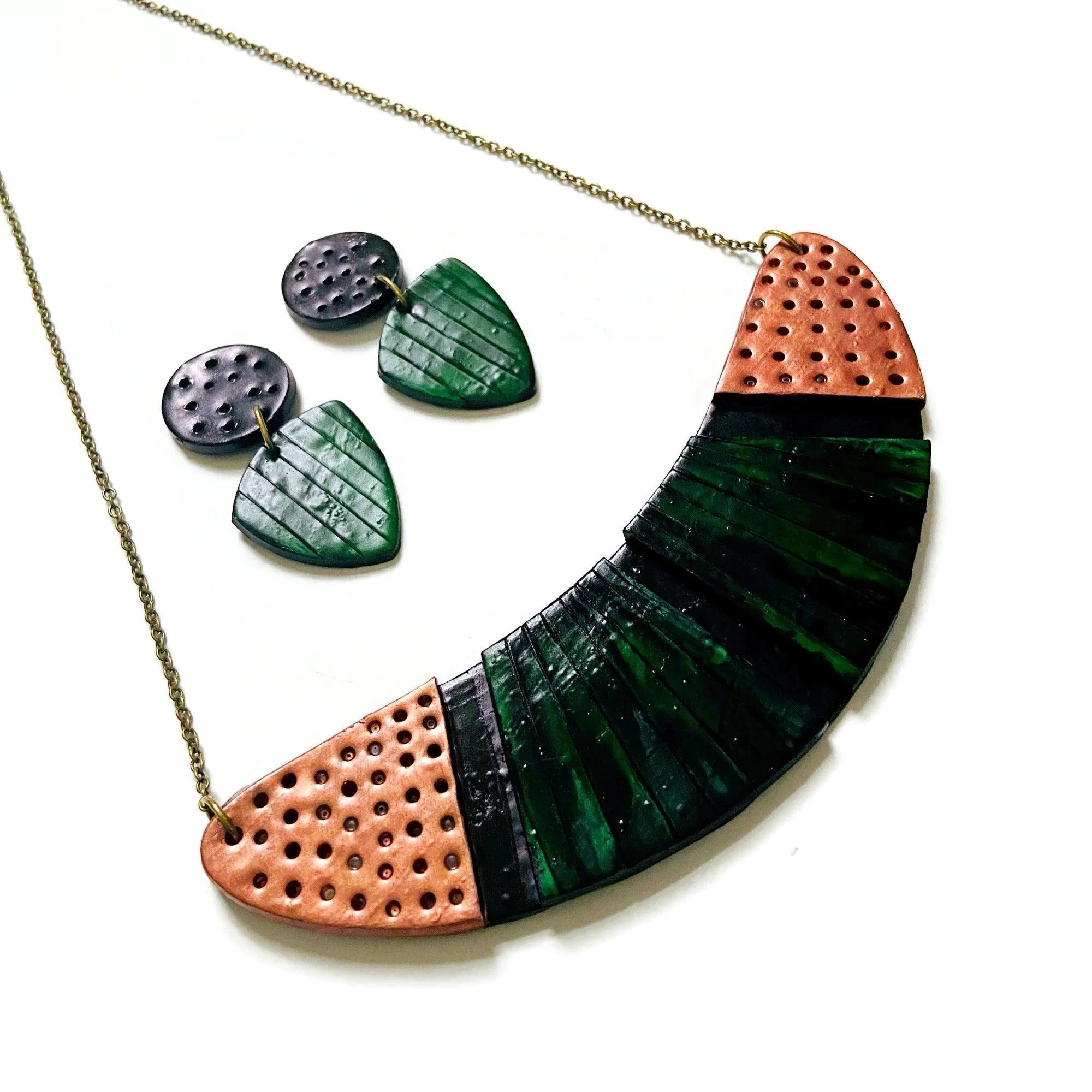 Copper & Emerald Green Statement Jewelry Set - Image 4