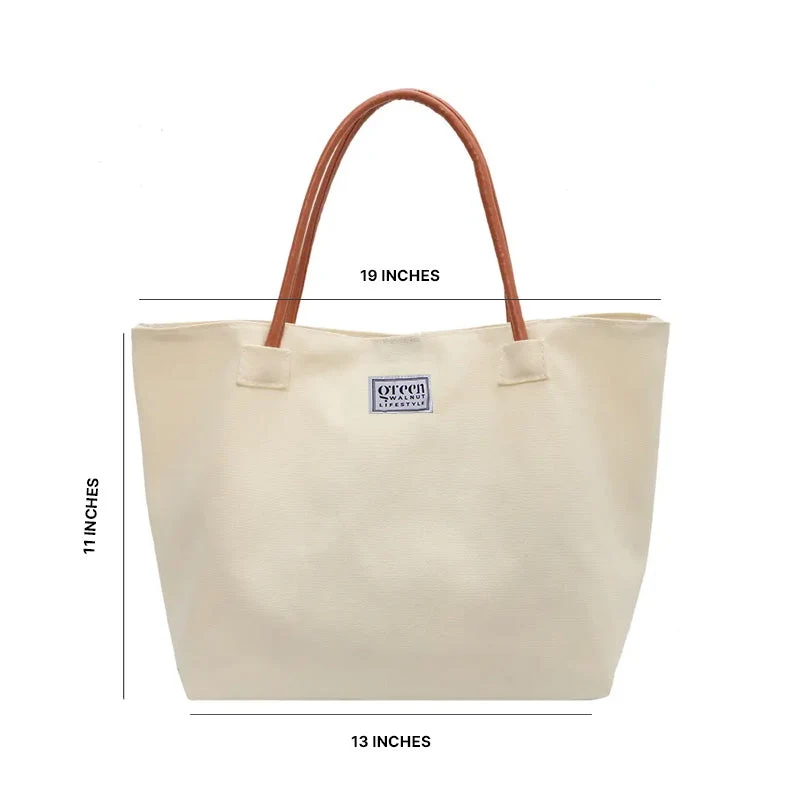 Cotton Canvas Tote Bag With PU Leather Handles - Image 4