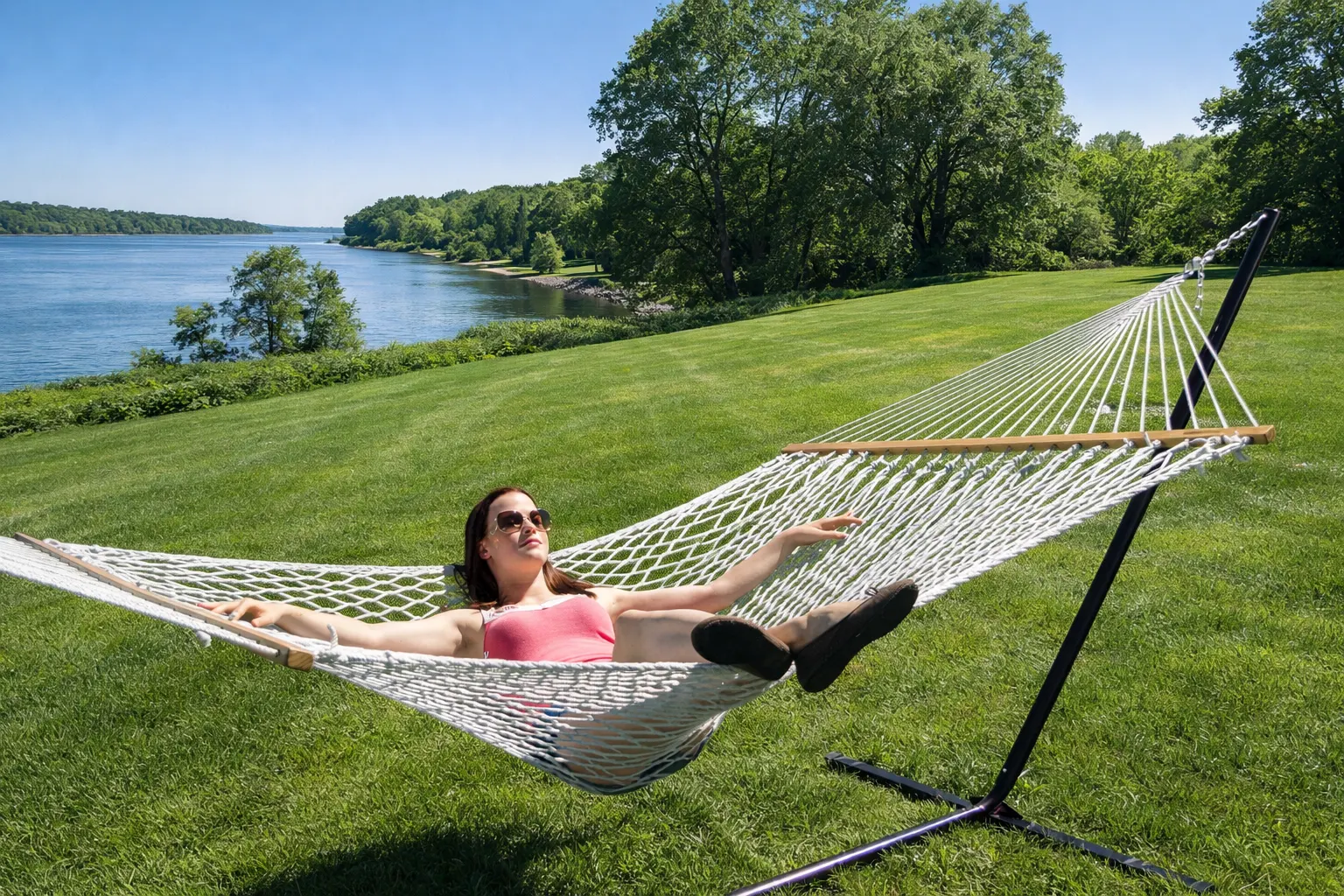 Cotton Rope Hammock with 3-Beam Stand - Image 2