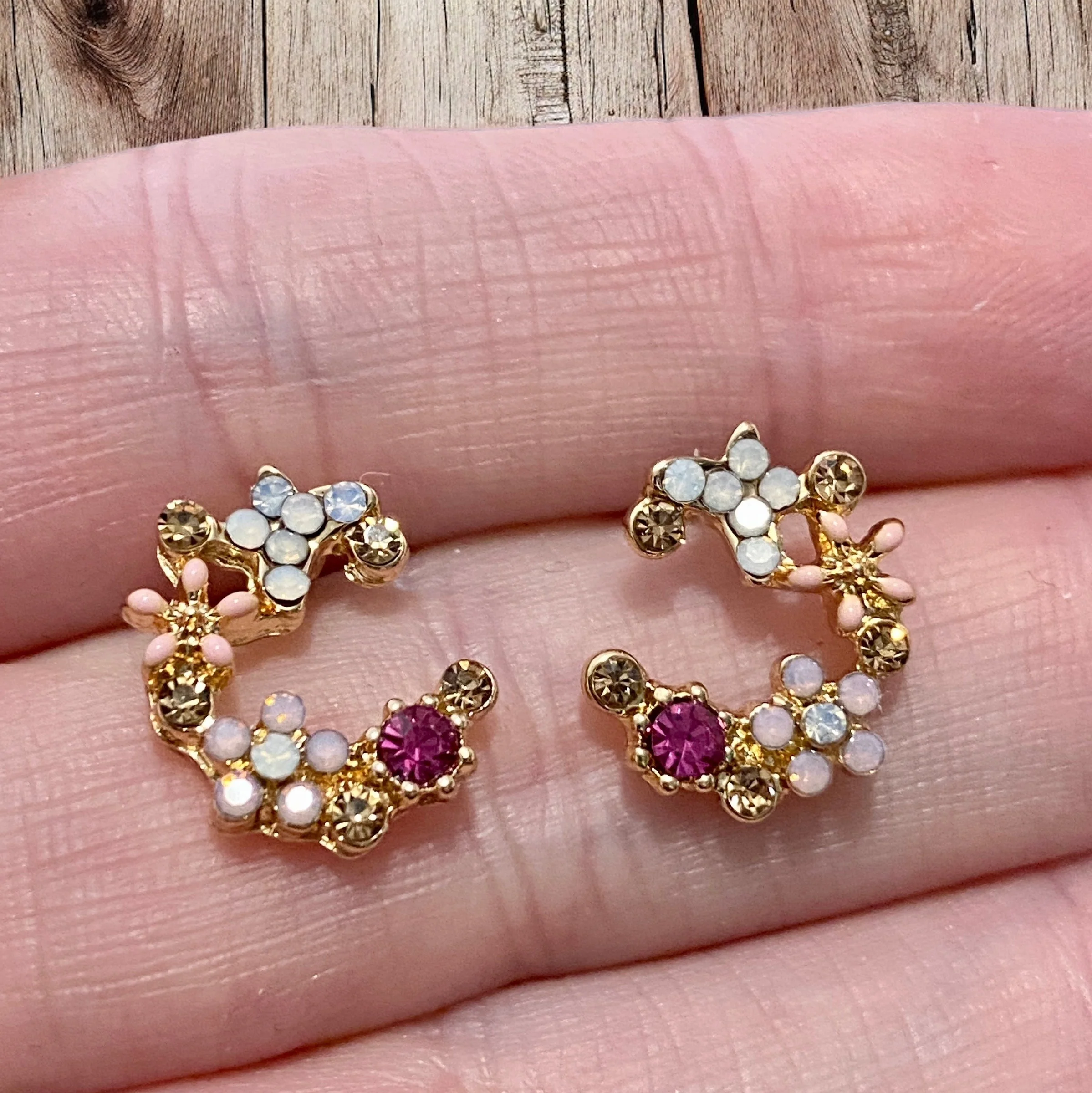 Crescent Bloom Stud Earrings – Floral Halo Design - Sparkle - Image 10