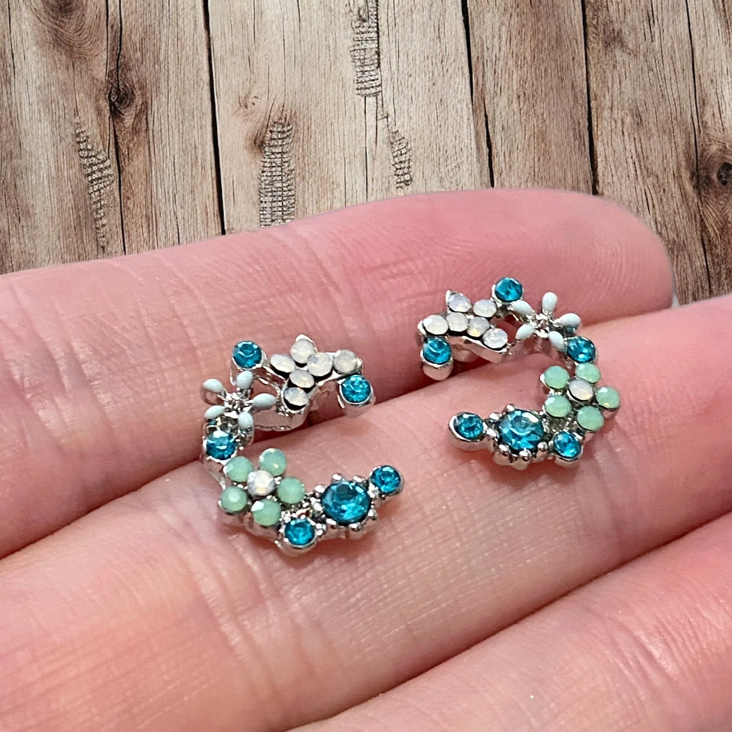 Crescent Bloom Stud Earrings – Floral Halo Design - Sparkle - Image 12