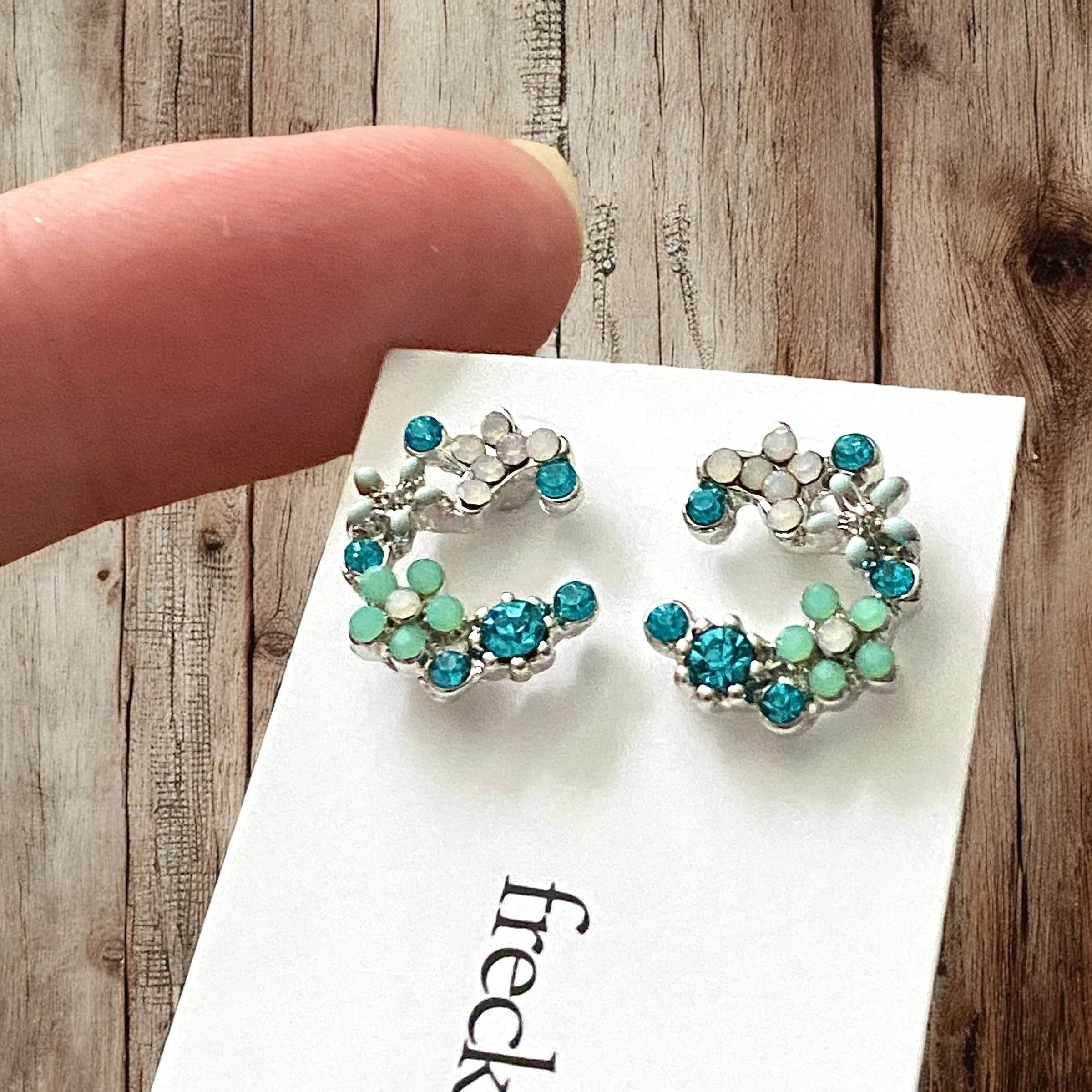 Crescent Bloom Stud Earrings – Floral Halo Design - Sparkle - Image 6