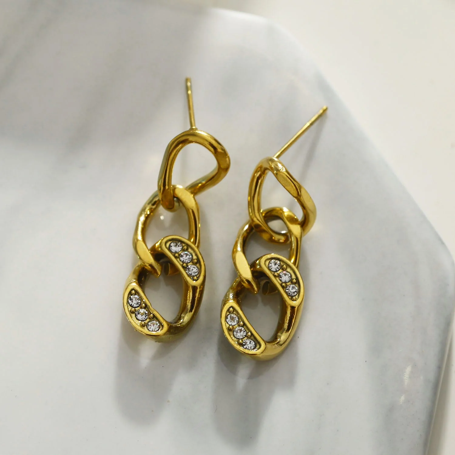 CUBA Cuban-Link Chain Zirconia Drop Earrings - Image 3