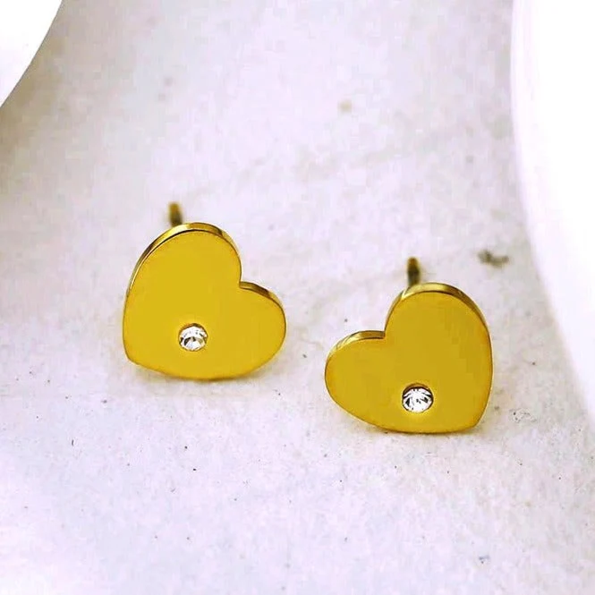 CUORE Gold: Heart Shaped Solitaire Zirconia Stud Earrings - Image 2