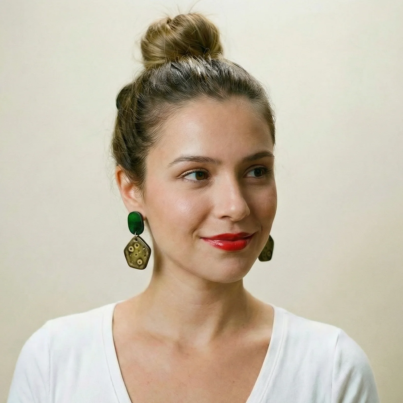 Cute Clay Stud Earrings Painted in Two Colors - Image 2