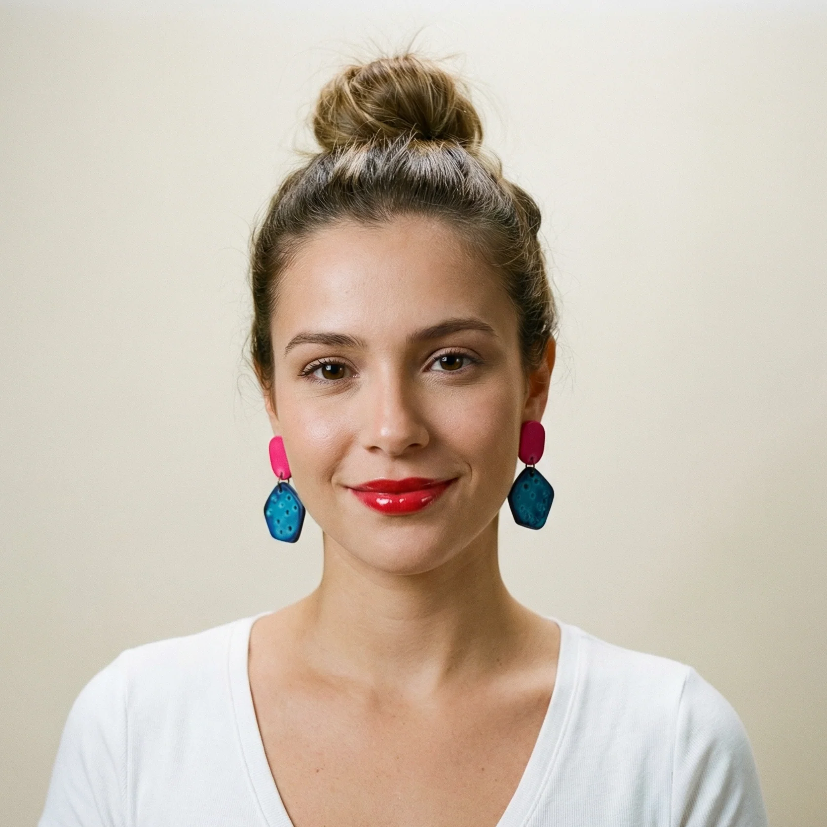 Cute Clay Stud Earrings Painted in Two Colors - Image 3
