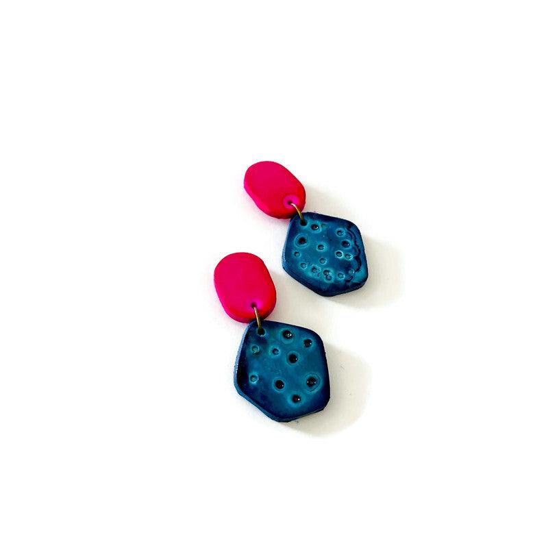 Cute Clay Stud Earrings Painted in Two Colors - Image 5