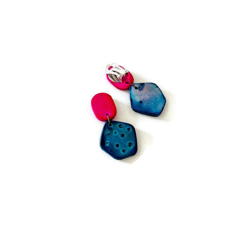 Cute Clay Stud Earrings Painted in Two Colors - Image 6