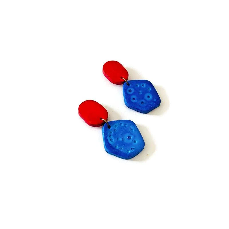 Cute Clay Stud Earrings Painted in Two Colors - Image 7