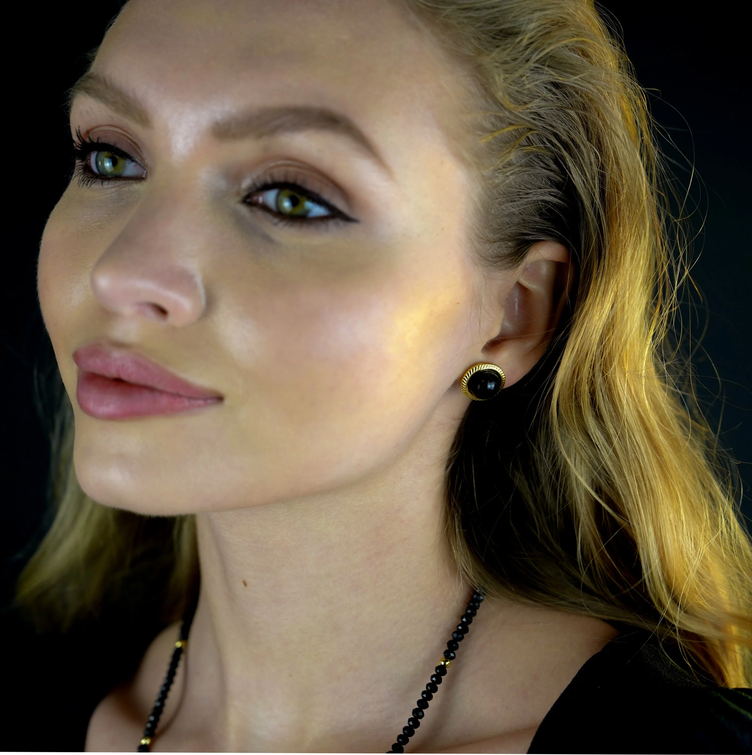 CYNTHIA: Elegant Natural Stone Black Classic Stud Earrings - Image 4